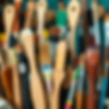 Diverse Brushes for Wood Painting Variety of brushes for wood painting displayed