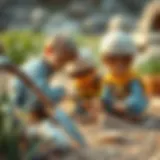 Children Engaged in Archaeological Excavation Children engaged in archaeological excavation with tools