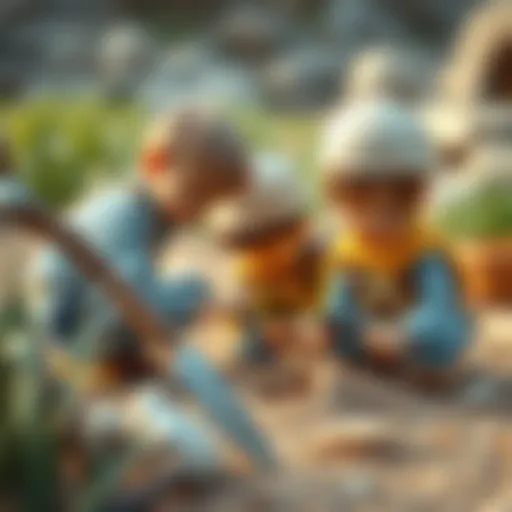 Children Engaged in Archaeological Excavation Children engaged in archaeological excavation with tools