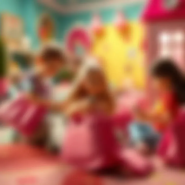 Children playing with Barbie bags in imaginative scenarios