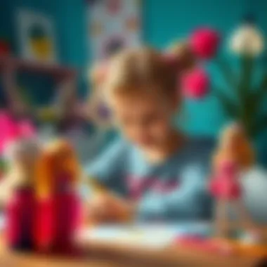 Child engaged in coloring activity with Barbie set
