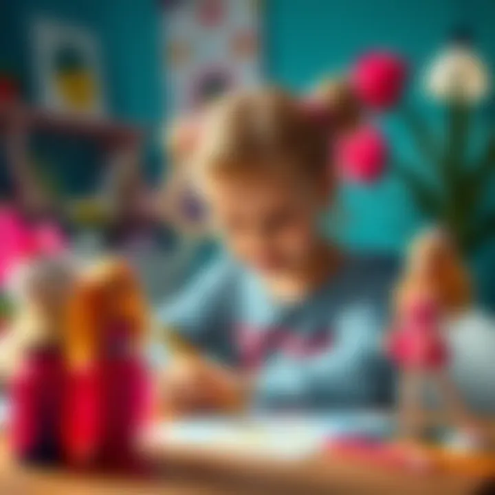 Child engaged in coloring activity with Barbie set