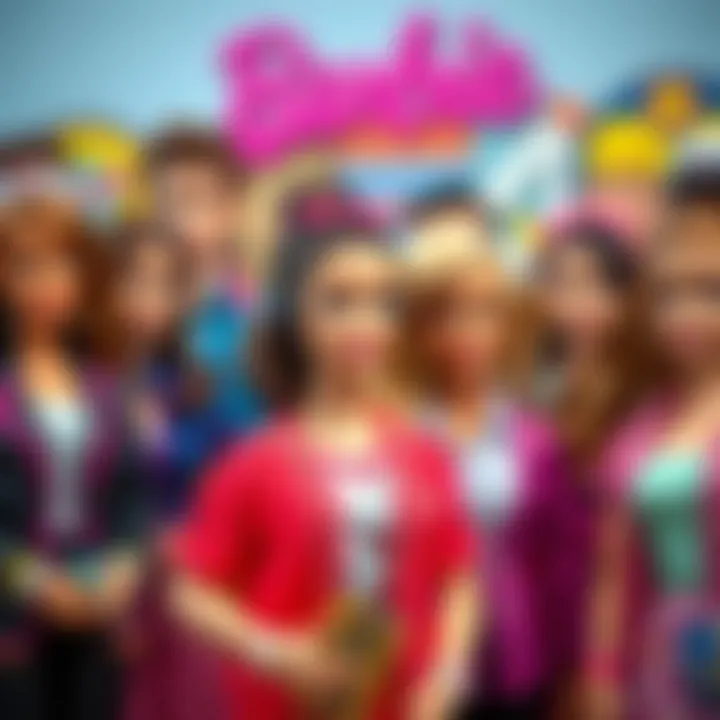 Diversity and Inclusion in Barbie A vibrant scene depicting diverse Barbie dolls representing various professions and cultures.