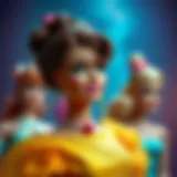 A historical timeline showcasing the evolution of Barbie dolls through different decades.