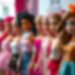 An array of Barbie dolls showcasing various fashion styles.