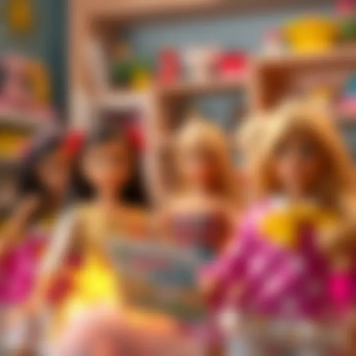 Children engaging in imaginative play with Barbie dolls.