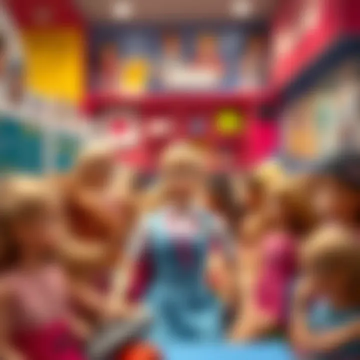 Barbie Dolls in Education A collection of Barbie dolls displayed in an educational setting, emphasizing their role in child development.