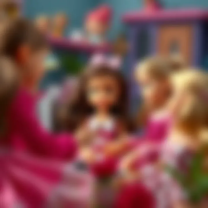 Children interacting with Barbie Fashionistas dolls in play