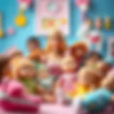 Barbie surrounded by diverse baby dolls, showcasing the variety in playtime.