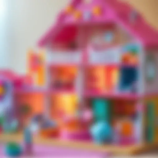 A colorful Barbie house showcasing various rooms and furniture