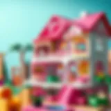A colorful Barbie house showcasing various play areas.