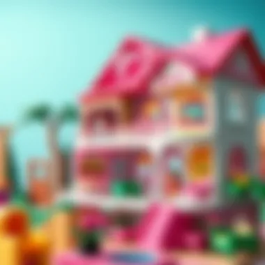 A colorful Barbie house showcasing various play areas.
