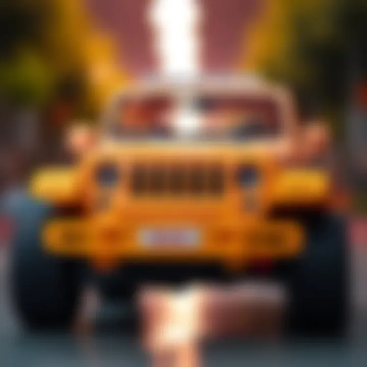 Close-up of Barbie Jeep showcasing its unique design