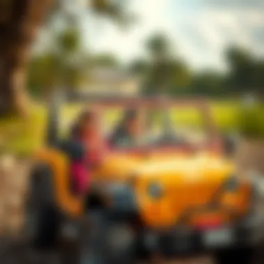 Children enjoying outdoor play with Barbie Jeep