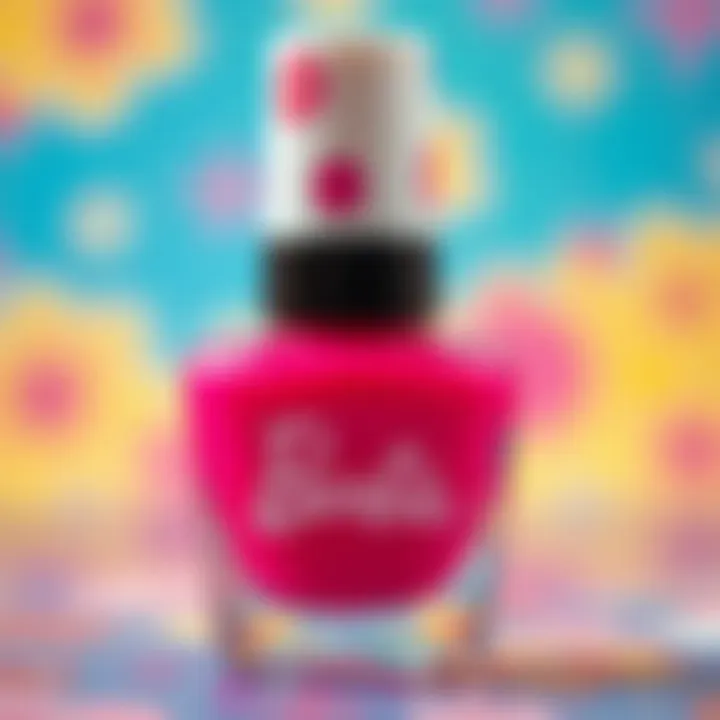 Close-up of Colorful Barbie Nail Polish Bottle A close-up of a colorful Barbie nail polish bottle with artistic patterns.