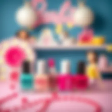 Creative Nail Art Designs with Barbie Polish A creative setup displaying different nail art designs using Barbie polish.