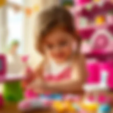 Imaginative Play with Barbie A child playing with a Barbie set, showing creativity