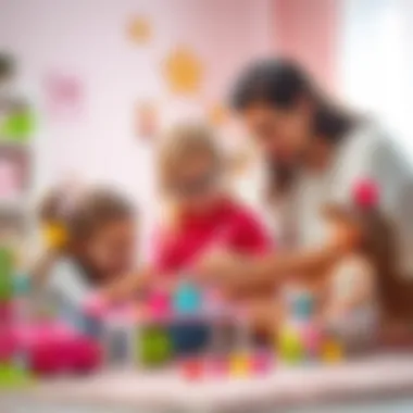 Parents and children exploring Barbie toys together