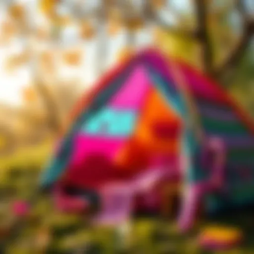 Colorful Barbie tent setup in a serene environment