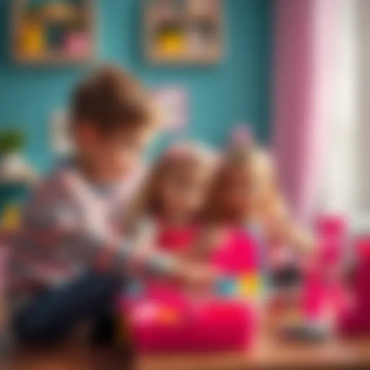 Children engaging in collaborative play with Barbie toys