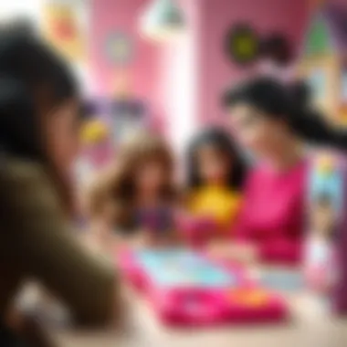 Parents selecting educational Barbie games for their children.