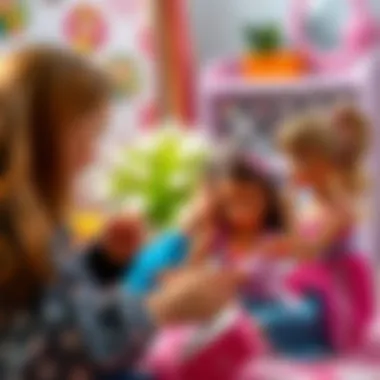 Children playing with Barbie dolls, enhancing social skills and interactions.