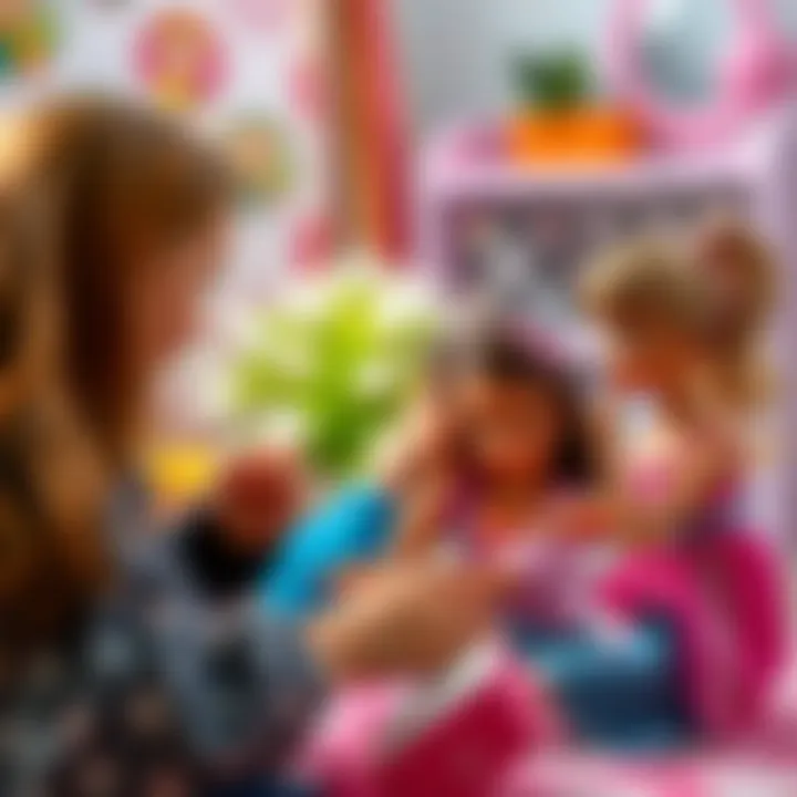 Children playing with Barbie dolls, enhancing social skills and interactions.