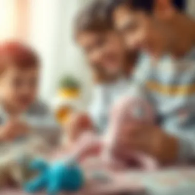 Parent and child playing with a baby octopus toy