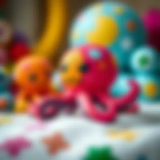 Colorful baby octopus toy on a soft surface
