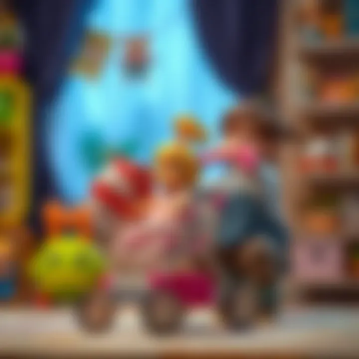 Child engaging with a toy stroller and doll