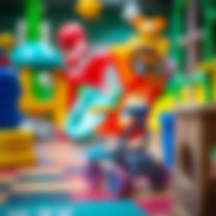 Colorful toy stroller in a child's play area