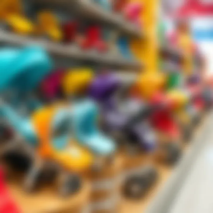 Various popular toy strollers displayed on a shelf