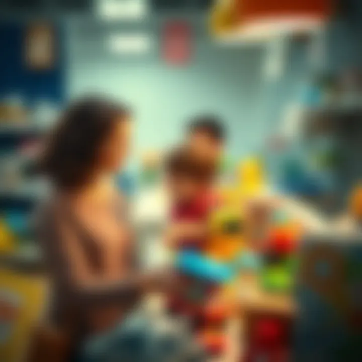 Parent and child selecting toys together
