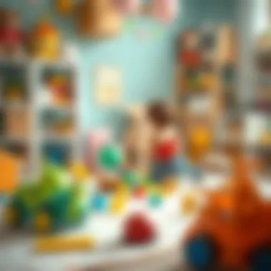 Interactive toys stimulating motor skills in a playroom