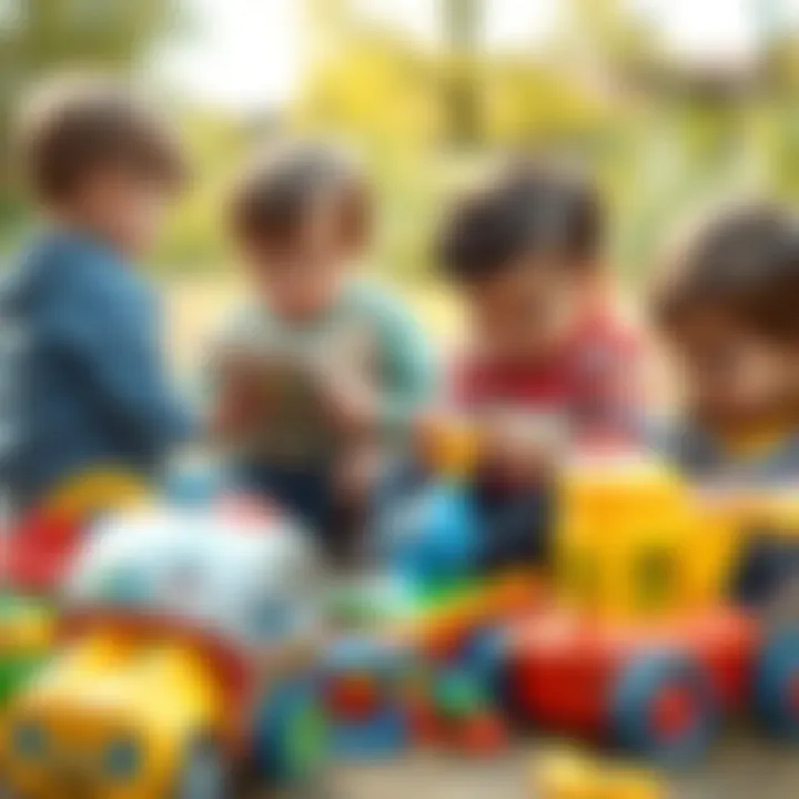 Group of children engaging with outdoor toys