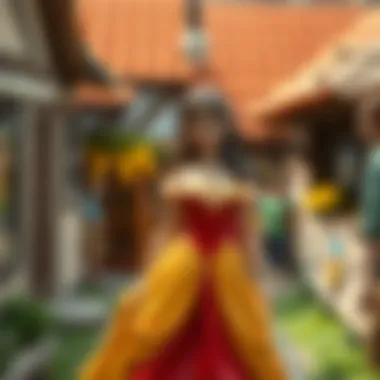 Belle's Connection to the Community A captivating scene of Belle walking through the village, illustrating her connection to the community and society.