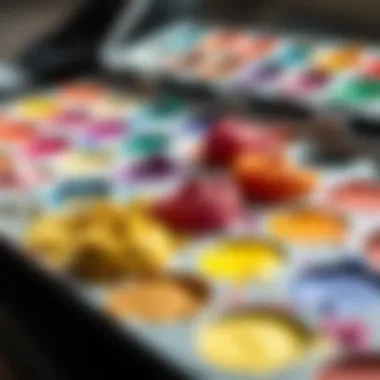 Vibrant Dry Paints on Palette Colorful array of dry paints arranged neatly on a palette