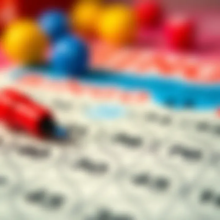 A close-up of a bingo card with markers representing numbers