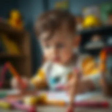 One-year-old child engaging in art with non-toxic crayons