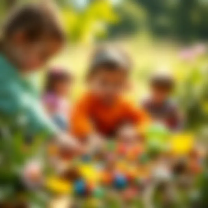 Outdoor sensory play with colorful materials