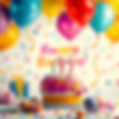 Vibrant Birthday Celebration Artwork Colorful birthday drawing with balloons and cake