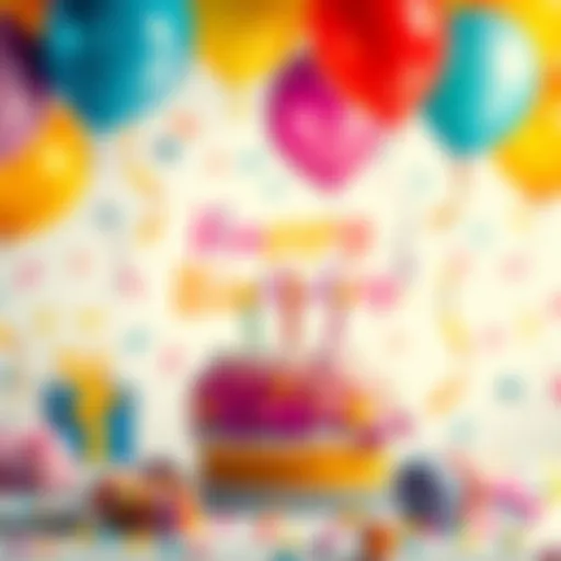 Vibrant Birthday Celebration Artwork Colorful birthday drawing with balloons and cake