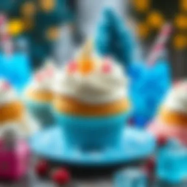 Ice Kingdom Treats Delicious treats inspired by an ice kingdom, including frosty cupcakes and blue drinks