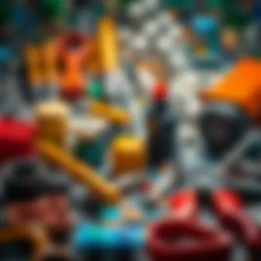 Various tools and materials for glass mosaic projects