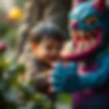 Child interacting with a monster character