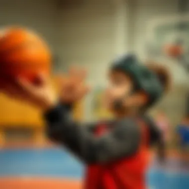 Child practicing shooting a basketball
