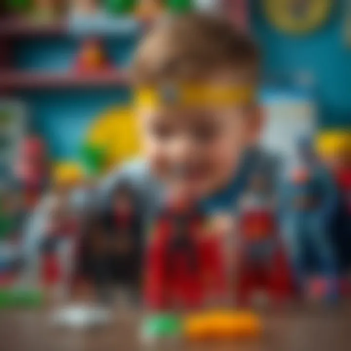 Child engaging in imaginative play with DC Super Friends action figures