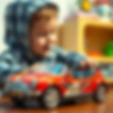 Child playing with a metal toy car