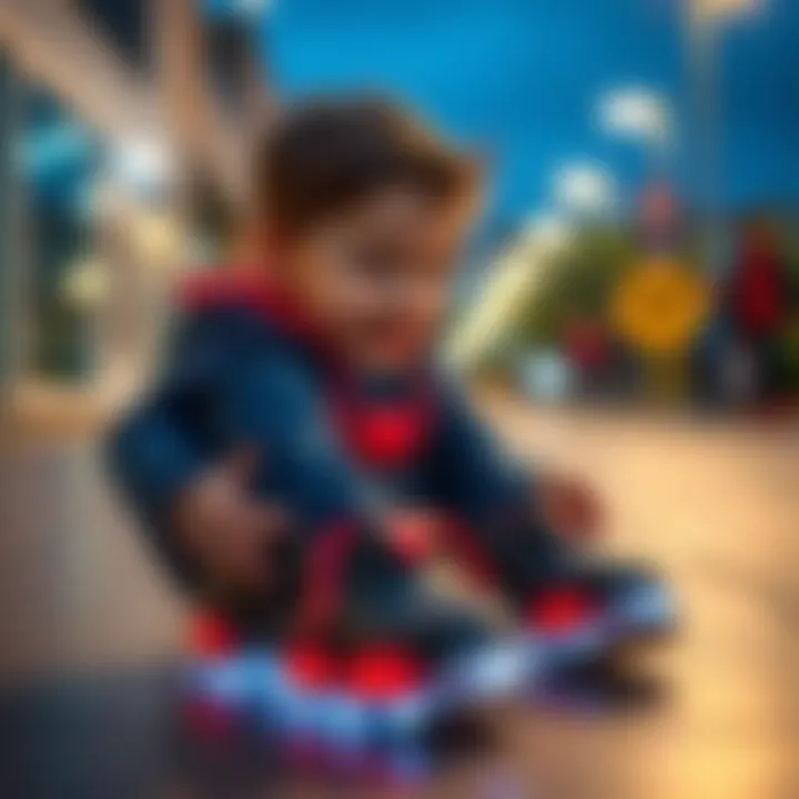 Child enjoying playing in Spiderman light-up shoes