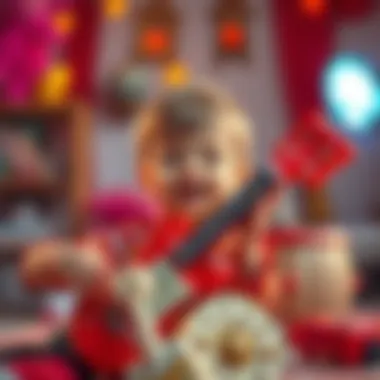 A child playing with a toy guitar